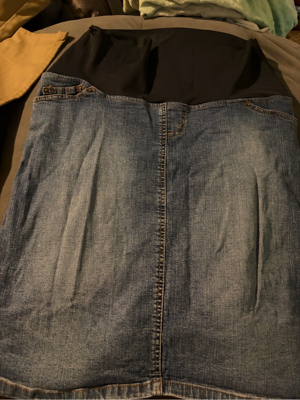 Maternity Blue Denim skirt with full Waist Panel large